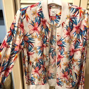 White sweater jacket thin blue pink flower